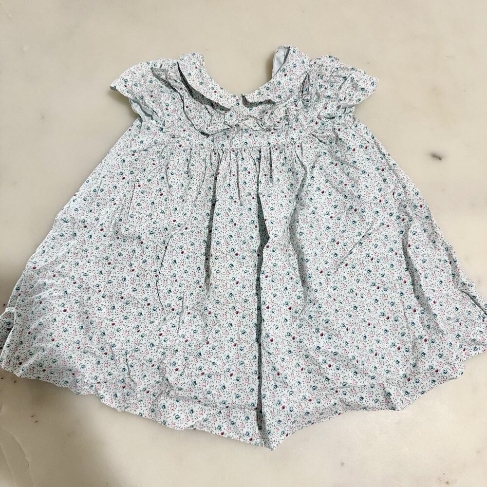 Janie and Jack Baby Girl Collared Garden Floral Dress 18-24 Months Green White